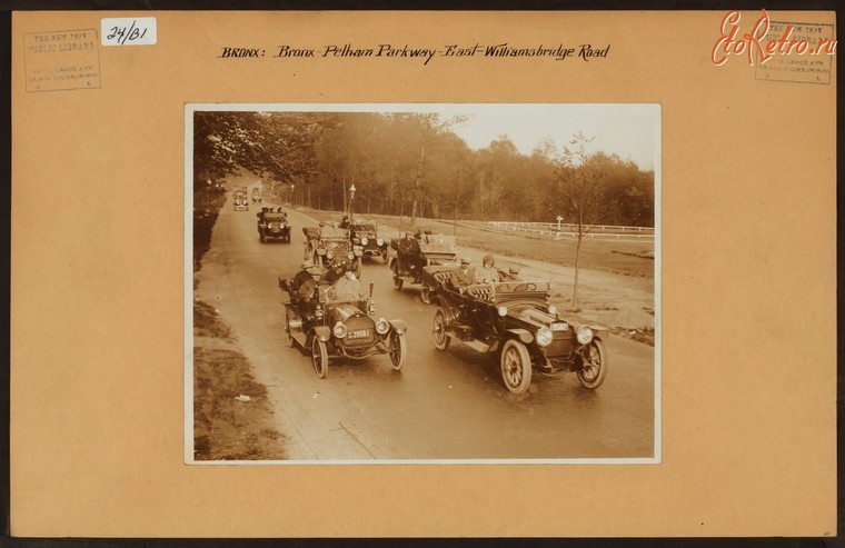 Ретро автомобили - Колонна автомобилей в Бронксе, 1914