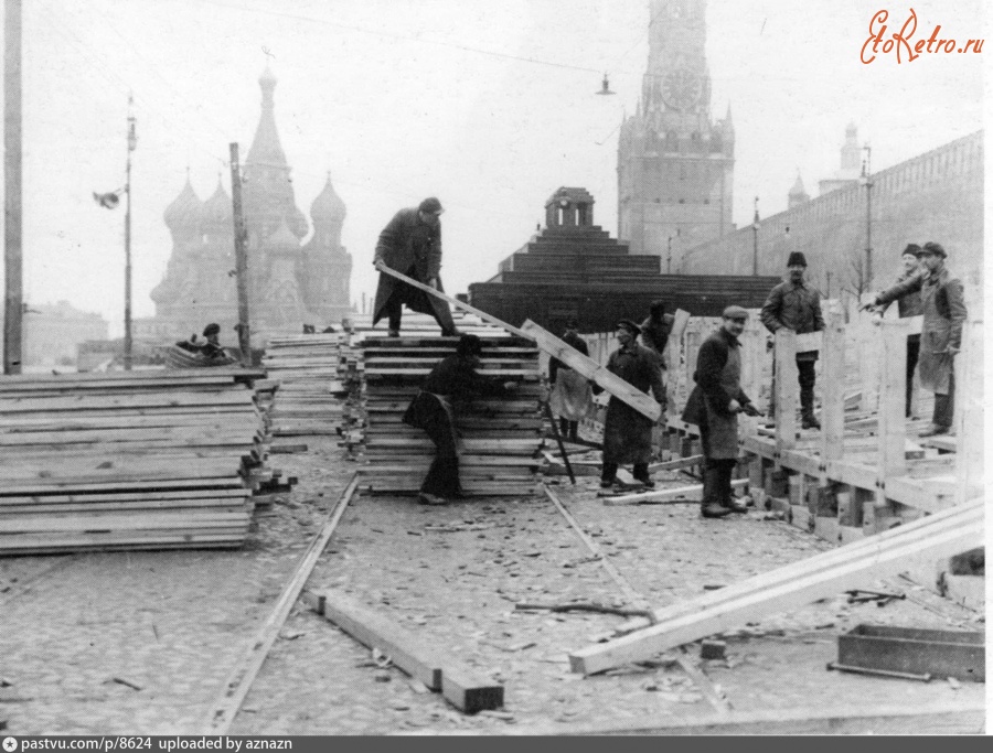 Москва - Строительство деревянных трибун на Красной площади 1924, Россия, Москва,