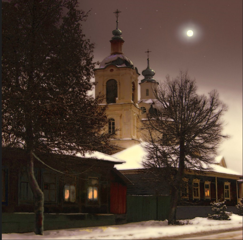 Алексин - Город Алексин.  Старый город зимней ночью.  2002 год.