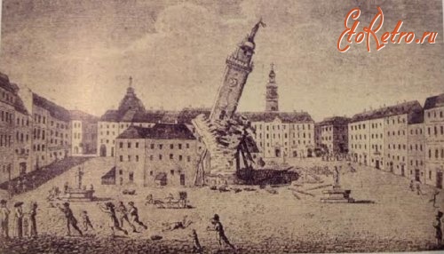 Львов - Львів.  За часів бургомістра Гомме впала  вежа Ратуші. 1826 рік.