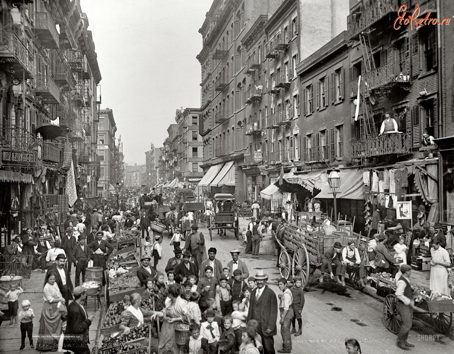 Нью-Йорк - Малберри Стрит в Маленькой Италии. 1900