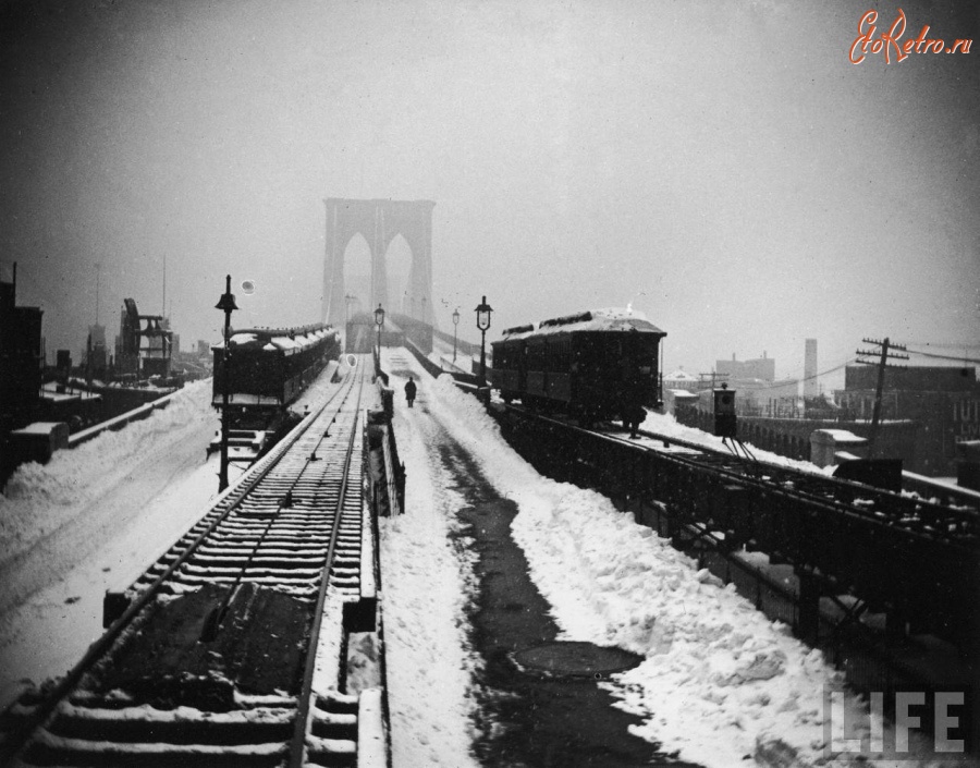 Нью-Йорк - Brooklyn Bridge snowy США, Нью-Йорк (штат), Нью-Йорк, Бруклин