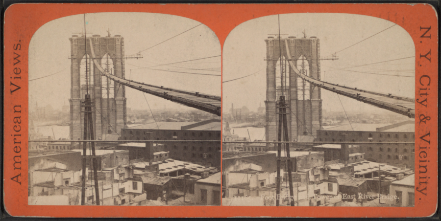 Нью-Йорк - Foot_bridge_and_tower_of_East_River_bridge США,  Нью-Йорк (штат),  Нью-Йорк,  Манхеттен