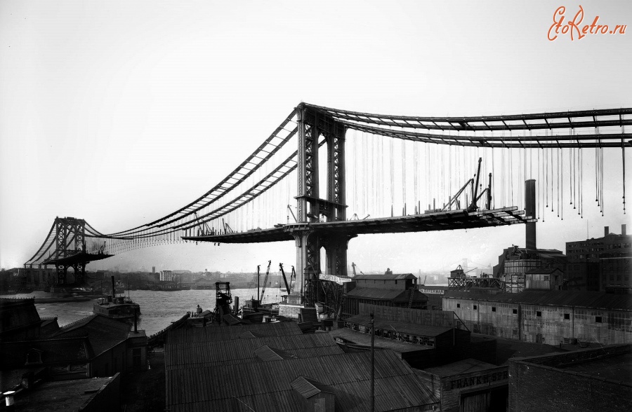 Нью-Йорк - Манхэ?ттенский мост (англ. Manhattan Bridge) — висячий мост, пересекающий Ист-Ривер и соединяющий районы Нью-Йорка Манхэттен и Бруклин. США,  Нью-Йорк (штат),  Нью-Йорк,  Бруклин