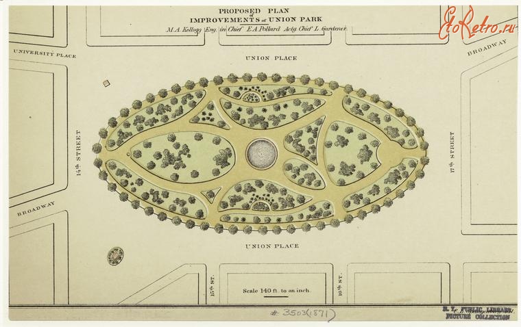 Нью-Йорк - Нью-Йорк. Юнион Сквер. План улучшения Юнион-Парка, 1871