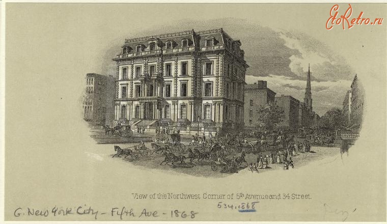 Нью-Йорк - Манхэттен. Пятая авеню  и 34-я улица, 1868
