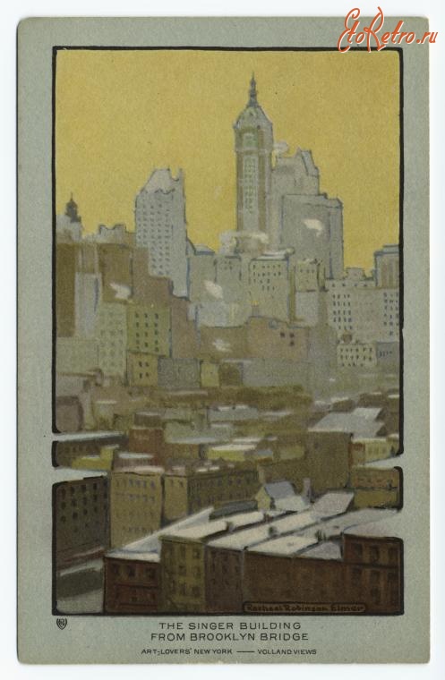 Нью-Йорк - Вид на Сингер Билдинг с Бруклинского моста, 1914