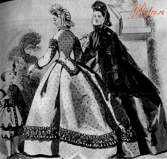 Ретро мода - Женщины в юбках с кринолинами 1864 г. Период Второе рококо