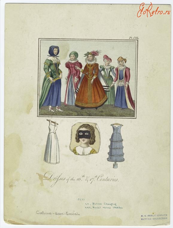 Ретро мода - Английский женский костюм  XVI-XVII вв.