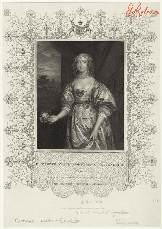 Ретро мода - Английский женский костюм XVII в. Елизавета Сесил Кавендиш, графиня Девоншир, 1689