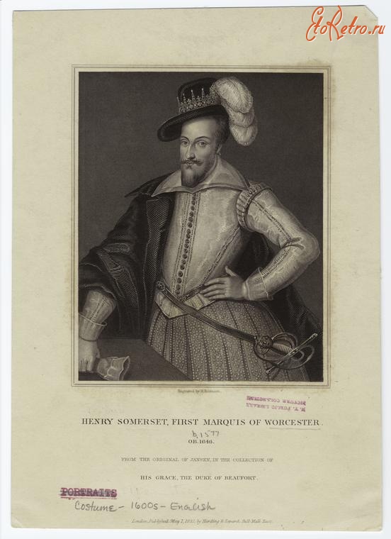 Ретро мода - Английский мужской костюм XVII в. Генри Сомерсет, Первый маркиз Вустер, 1646