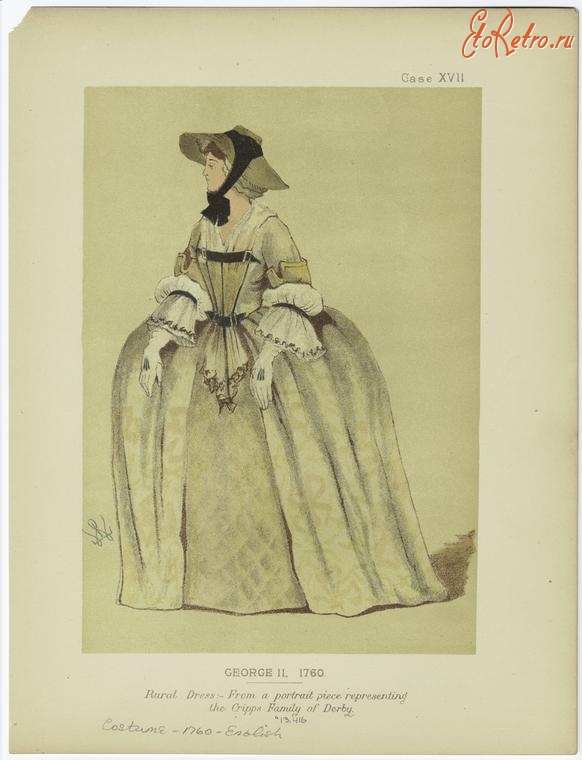 Ретро мода - Английский женский костюм XVIII в.  Эпоха Георга II. Сельское платье, 1760