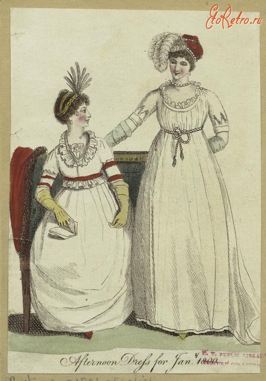Ретро мода - Английский женский костюм 1800-1809. Послеобеденное платье, 1800