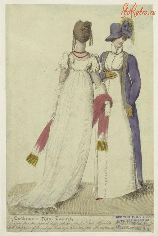 Ретро мода - Английский женский костюм 1800-1809.  Оригинальные платья Ла Белль, 1807