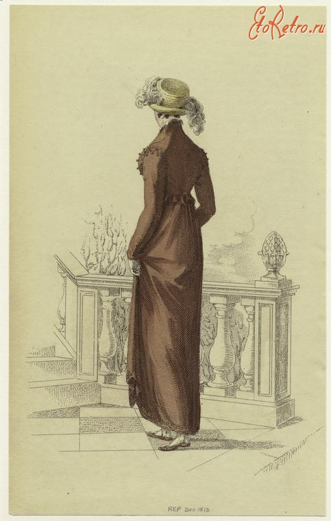 Ретро мода - Английский женский костюм 1810-1819. Дама в красном платье, 1813
