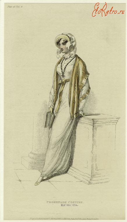 Ретро мода - Английский женский костюм 1810-1819. Платье для променада, 1812