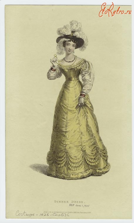Ретро мода - Английский женский костюм 1820-1819. Платье для ужина