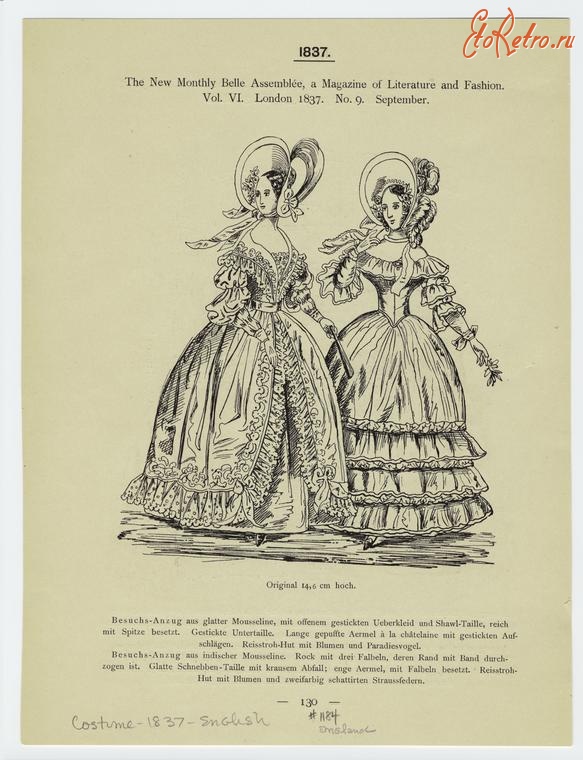 Ретро мода - Женский костюм. Англия, 1830-1839. Визит-костюмы, сентябрь 1837