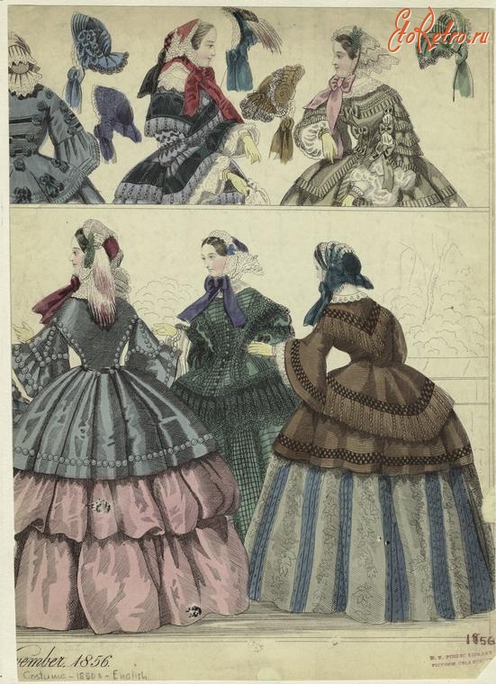 Ретро мода - Женский костюм. Англия, 1850-1859. Новые модели, ноябрь 1956