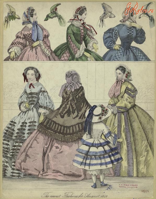 Ретро мода - Женский костюм. Англия, 1850-1859. Новые модели, август 1858