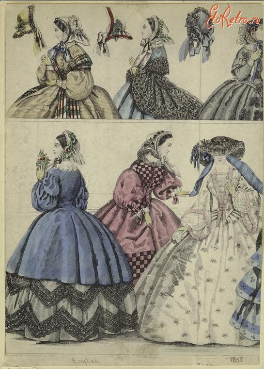 Ретро мода - Женский костюм. Англия, 1850-1859. Модели 1858