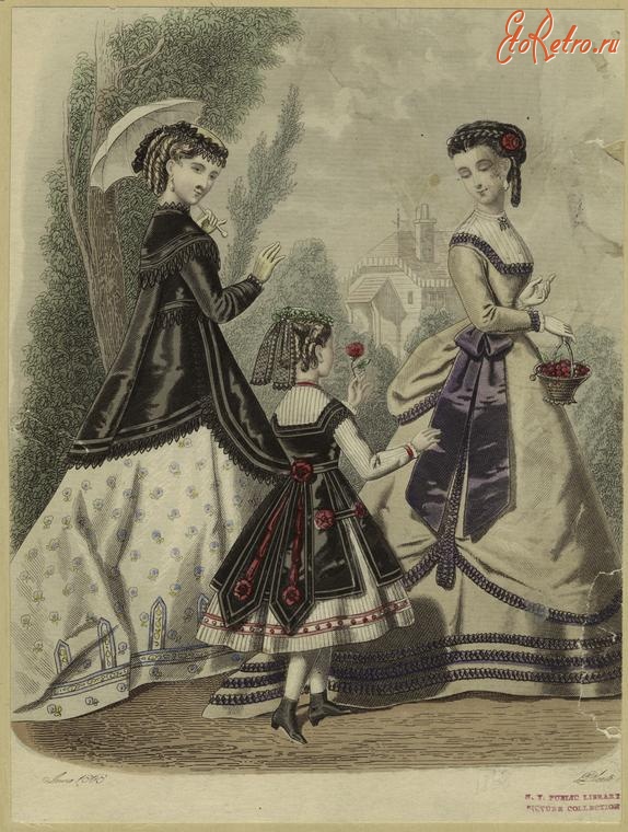 Ретро мода - Женский костюм. Англия, 1860-1869. Платья для женщин и девочек, июнь 1868