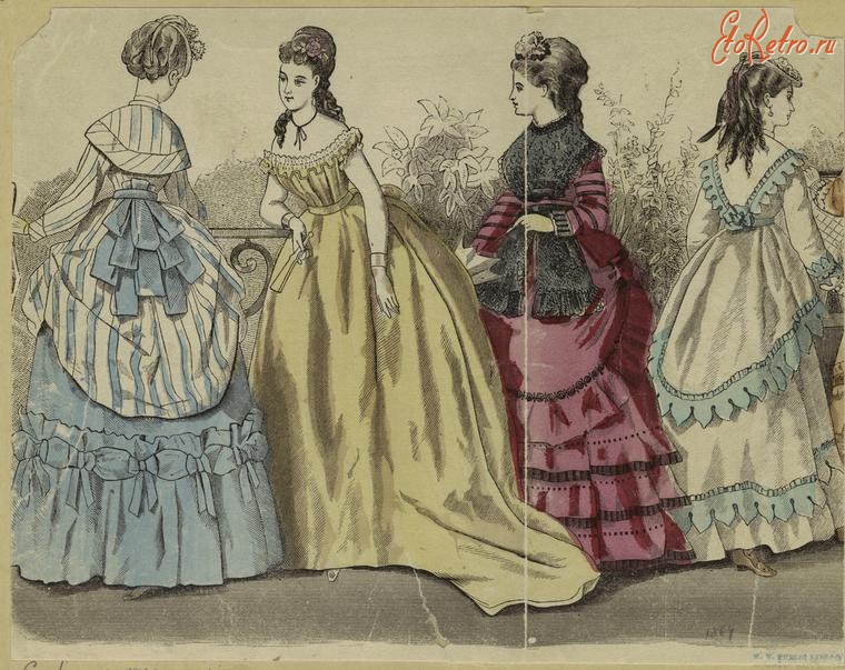 Ретро мода - Женский костюм. Англия, 1860-1869. Модные платья для женщин, 1869