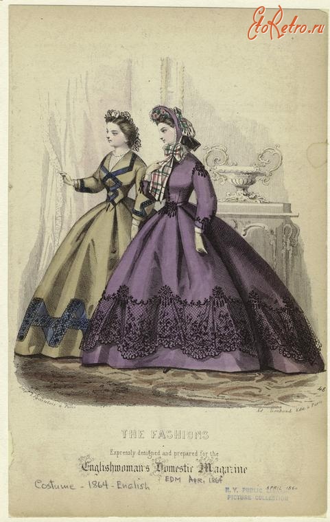 Ретро мода - Женский костюм. Англия, 1860-1869. Модные платья, 1864