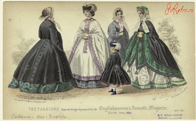 Ретро мода - Женский костюм. Англия, 1860-1869. Модная одежда, 1861