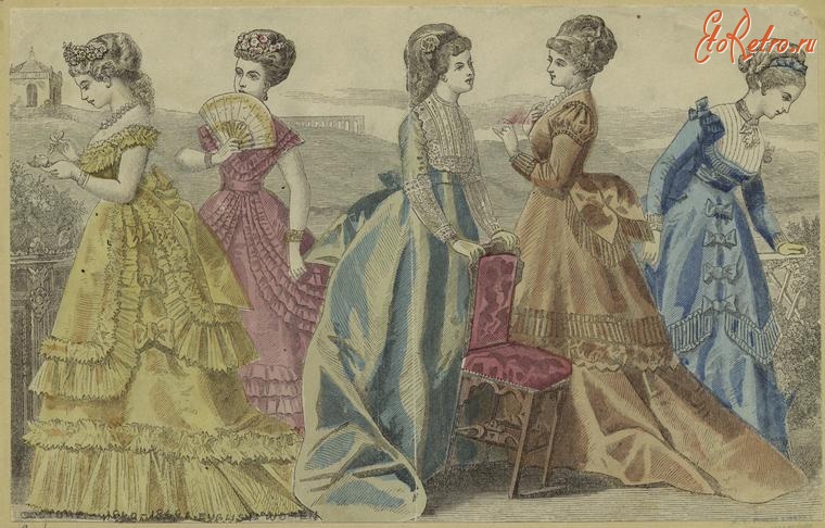 Ретро мода - Женский костюм. Англия, 1860-1869. Платья для прогулок, 1860-1869