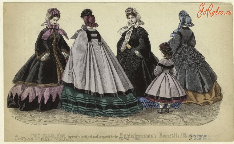 Ретро мода - Женский костюм. Англия, 1860-1869. Пальто, платья и шляпы, 1862