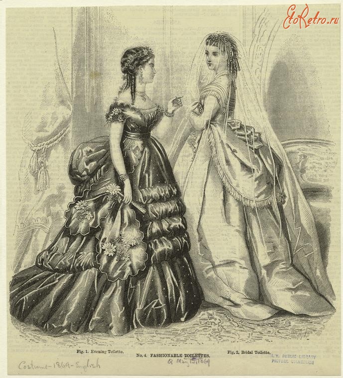 Ретро мода - Женский костюм. Англия, 1860-1869. Модные платья, 1869