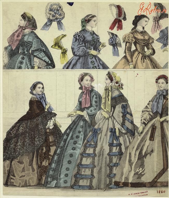 Ретро мода - Женский костюм. Англия, 1860-1869. Платья и шляпы, 1860