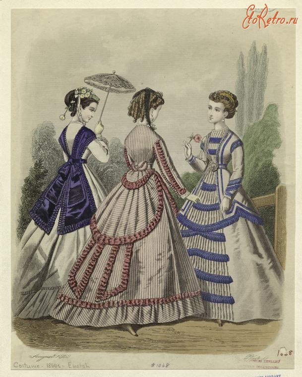 Ретро мода - Женский костюм. Англия, 1860-1869. Платья для молодых женщин, 1868