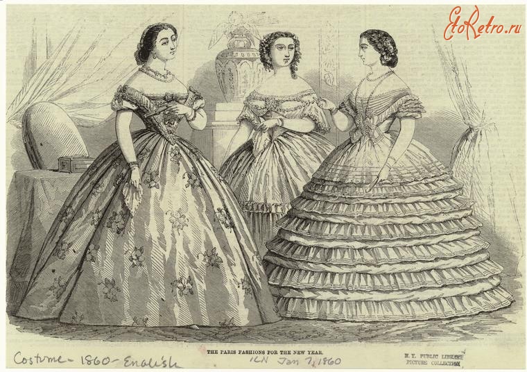 Ретро мода - Женский костюм. Англия, 1860-1869. Парижская мода, январь 1860