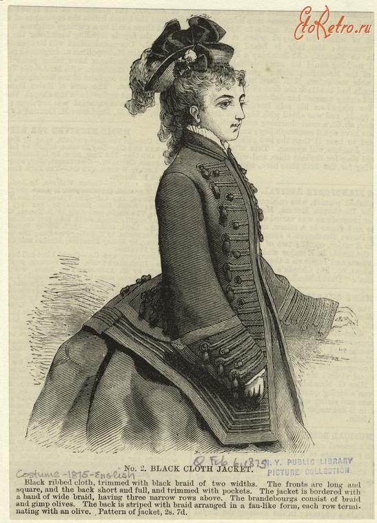 Ретро мода - Женский костюм. Англия, 1870-1879. Чёрный жакет, 1875