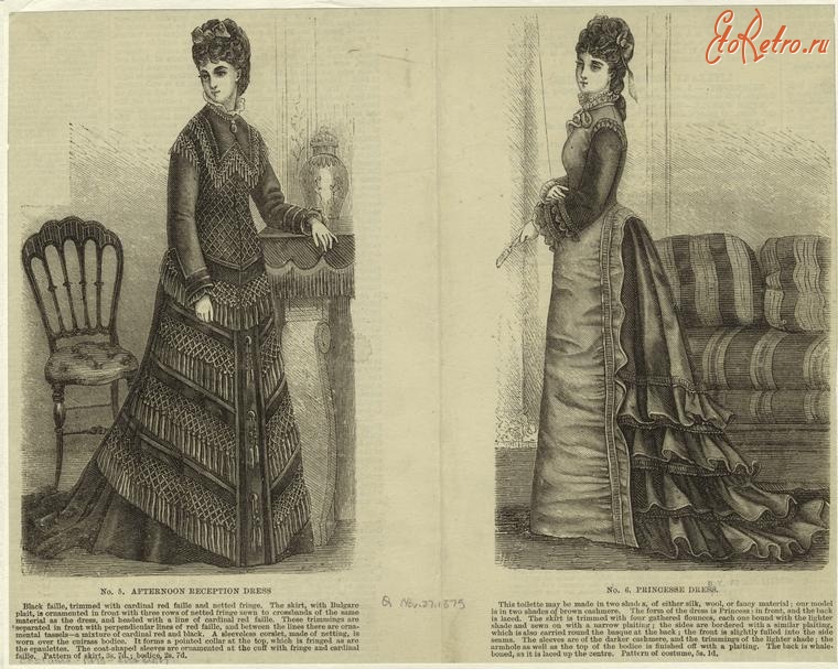 Ретро мода - Женский костюм. Англия, 1870-1879. Модные платья, 1875