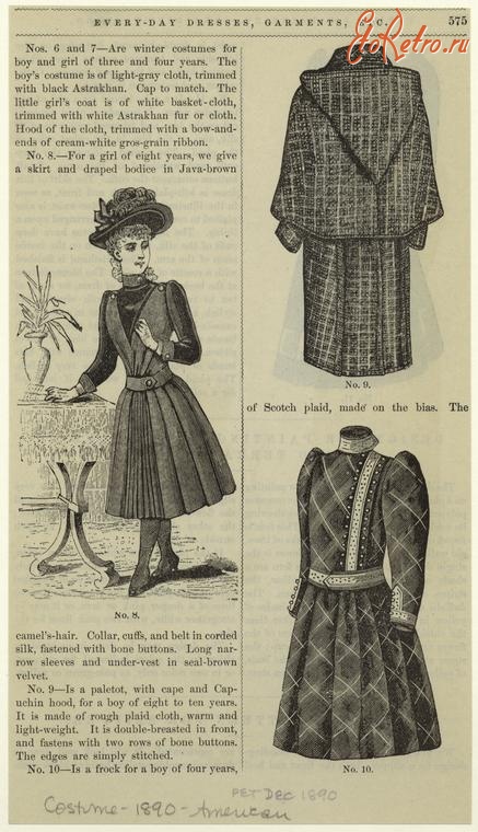 Ретро мода - Детский костюм. США, 1890-1899. Повседневные платья, 1890