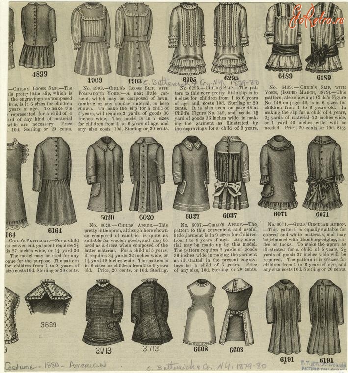 Ретро мода - Детский костюм. США, 1880-1889. Образцы одежды, 1879-1880