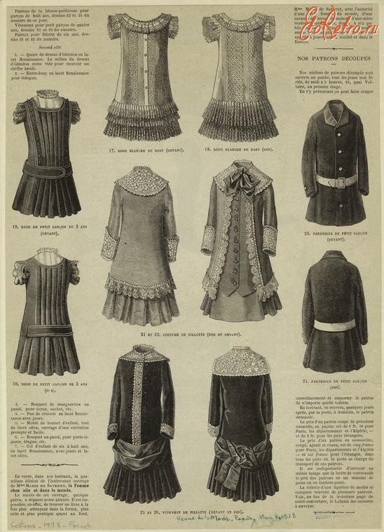Ретро мода - Детский костюм. Франция, 1870-1879. Модели одежды, 1878