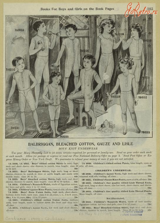 Ретро мода - Детский костюм, 1900-1909. Нижняя одежда, 1909