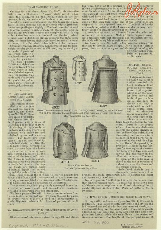Ретро мода - Детский костюм, 1900-1909. Пальто для девочек, 1900