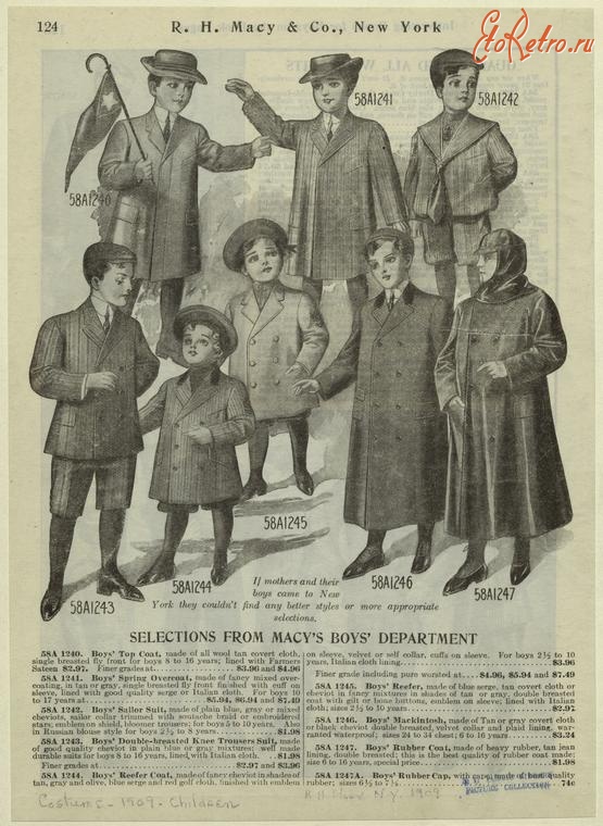 Ретро мода - Детский костюм, 1900-1909. Пальто для мальчиков, 1908