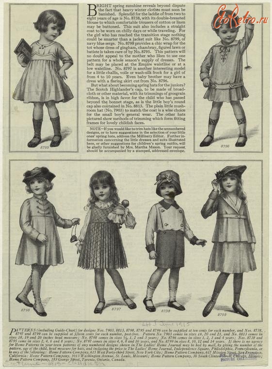Ретро мода - Детский костюм, 1910-1919. Одежда для мальчиков и девочек, 1915