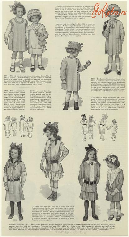 Ретро мода - Детский костюм, 1910-1919. Платья для девочек, 1910