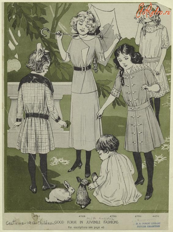 Ретро мода - Детский костюм, 1910-1919. Мода для девочек, 1912
