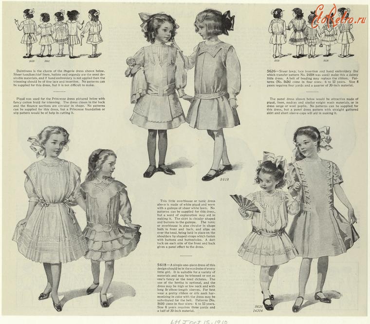 Ретро мода - Детский костюм, 1910-1919. Стиль для девочек, 1910