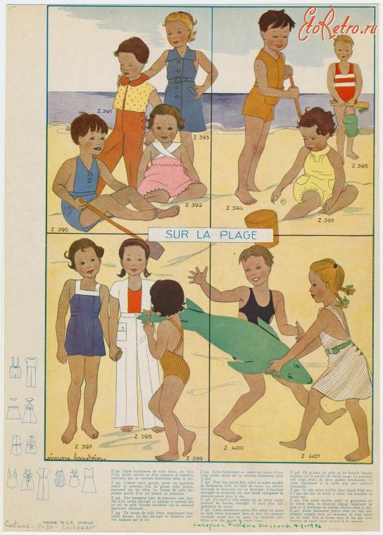 Ретро мода - Детский костюм, 1930-1939. Пляжная мода, 1936
