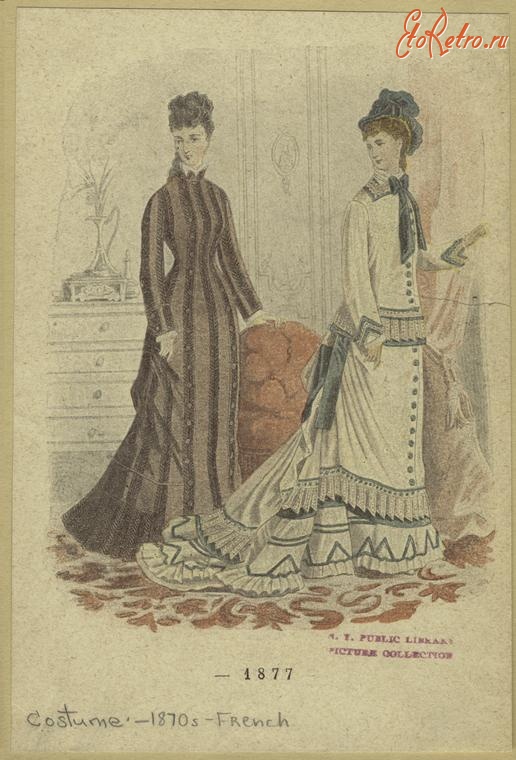 Ретро мода - Женская одежда и платье. Франция, 1870-1879. Одежда для посещений, 1877