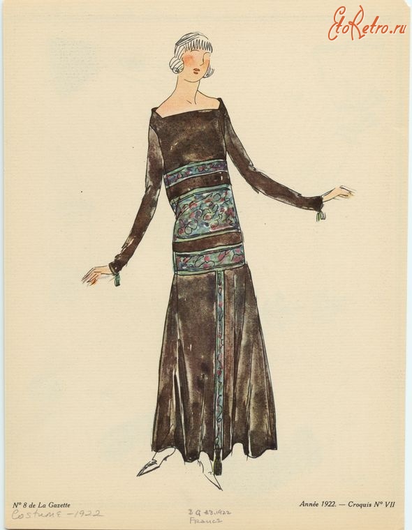 Ретро мода - Костюм 1920-1929. Чёрное платье с длинными рукавами